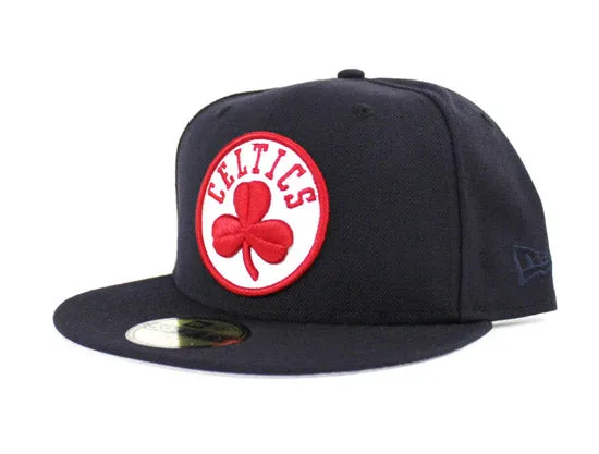 BOSTON CELTICS New Era 59Fifty Fitted Hat (Red Sox Color Way Navy Red Gray Under Brim)