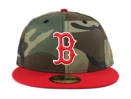 Boston Red Sox New Era 59Fifty Fitted Hats (Camo Red Green Under Brim)