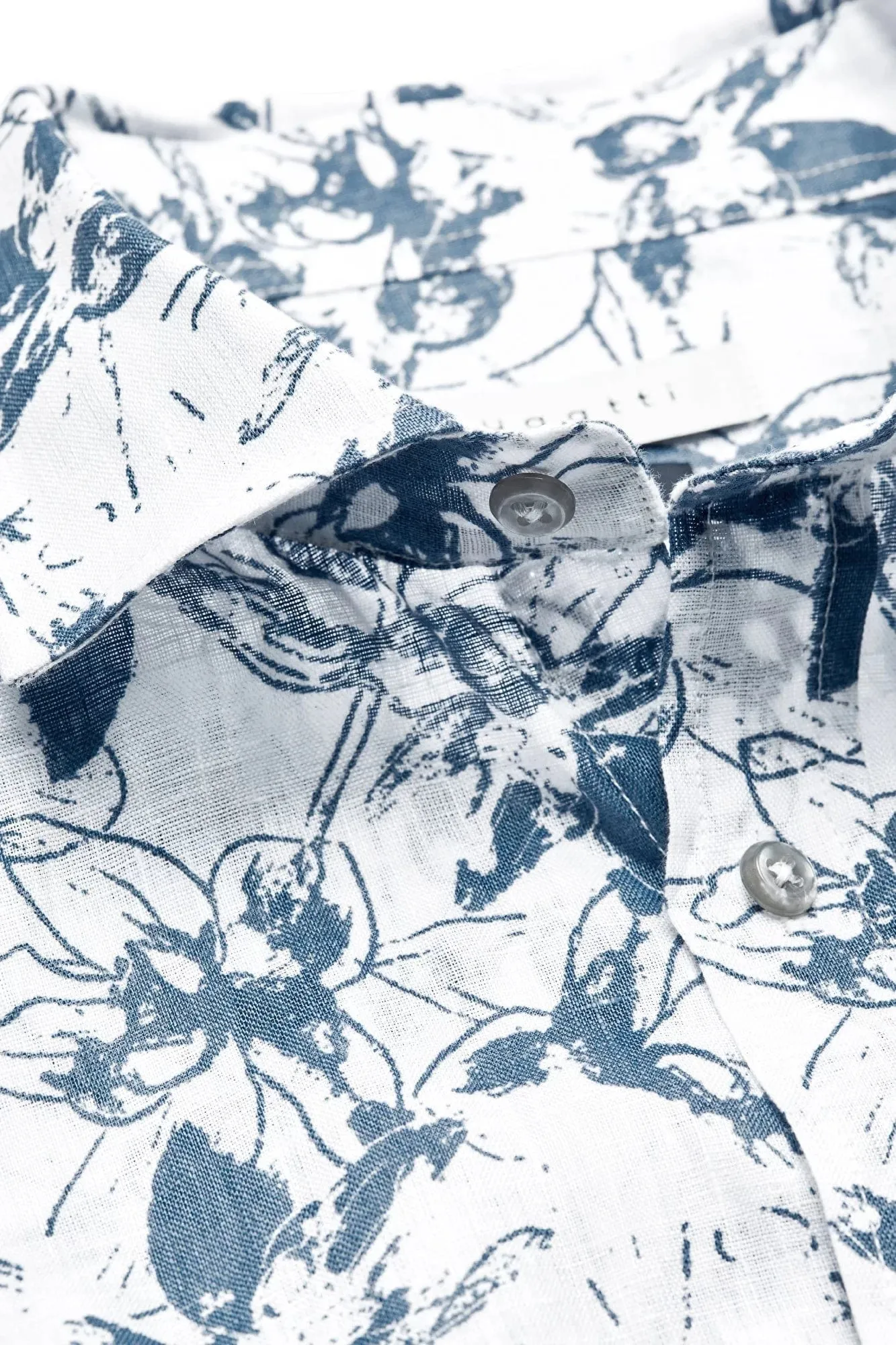 Bugatti Patterned shirt made from 100% linen in blue grey