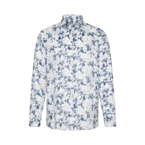 Bugatti Patterned shirt made from 100% linen in blue grey