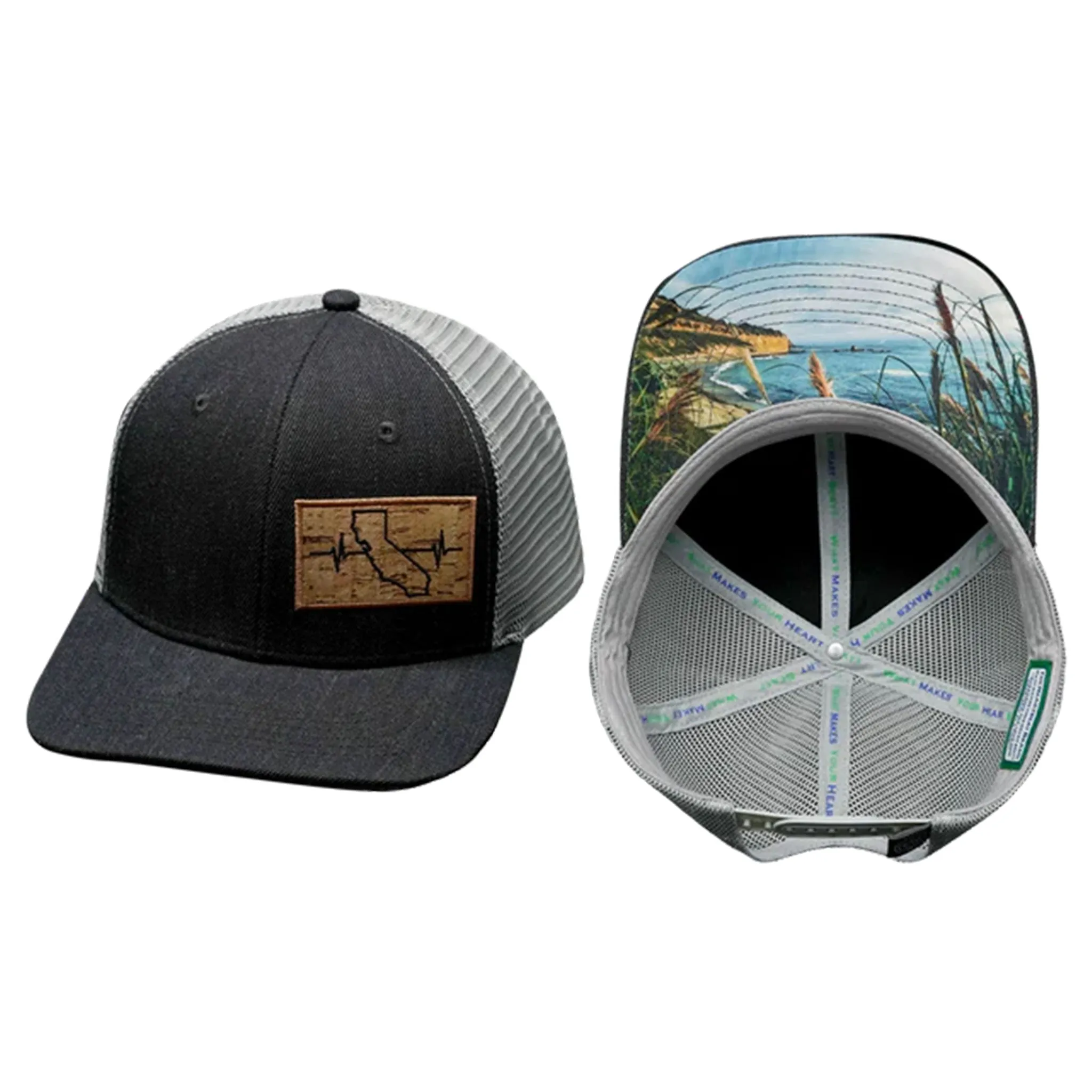 California 6-Panel Heartbeat Hat (Charcoal Gray, Gray)