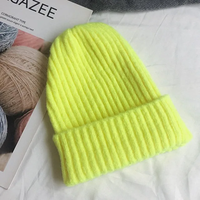 Candy Colors Winter Hat Women Knitted  Soft Trendy