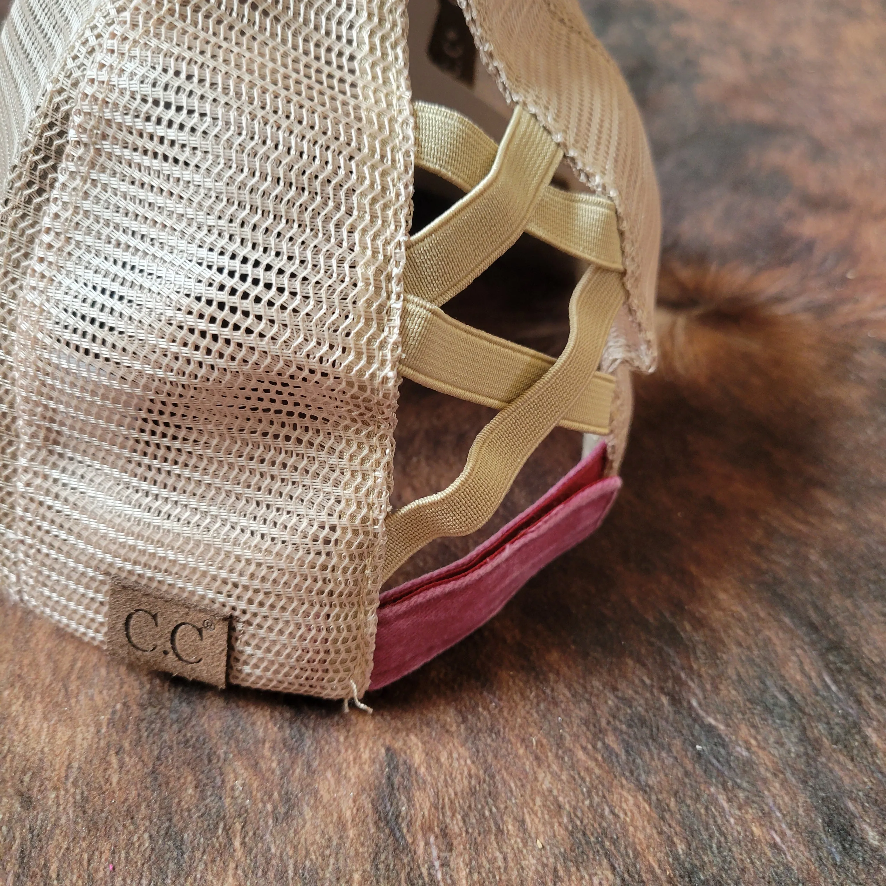 C.C. Distressed Aztec Criss Cross Ponytail Hat - Berry