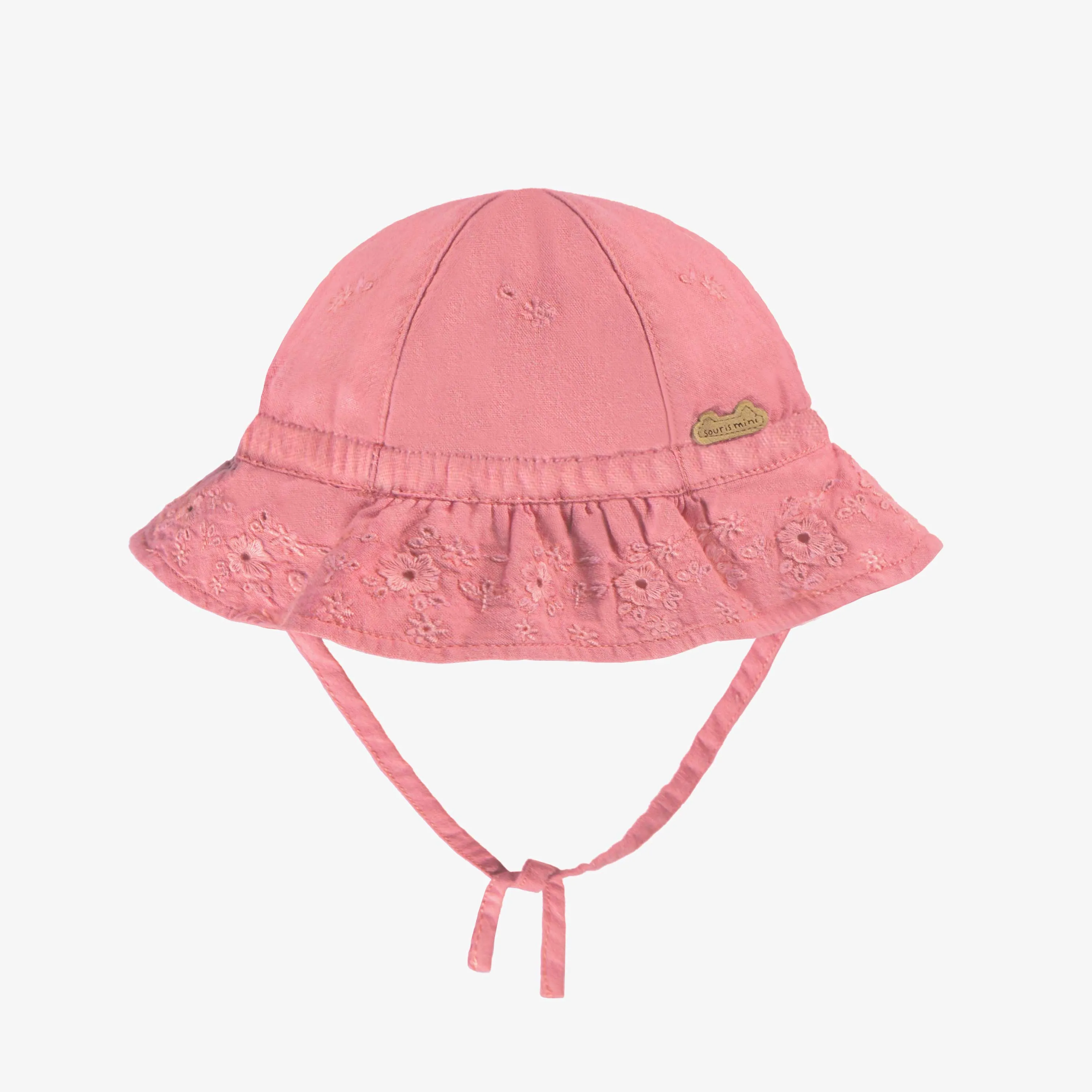 Chapeau cloche rose cendré avec broderie anglaise, bébé || Dusty pink cloche hat with broderie anglaise, baby