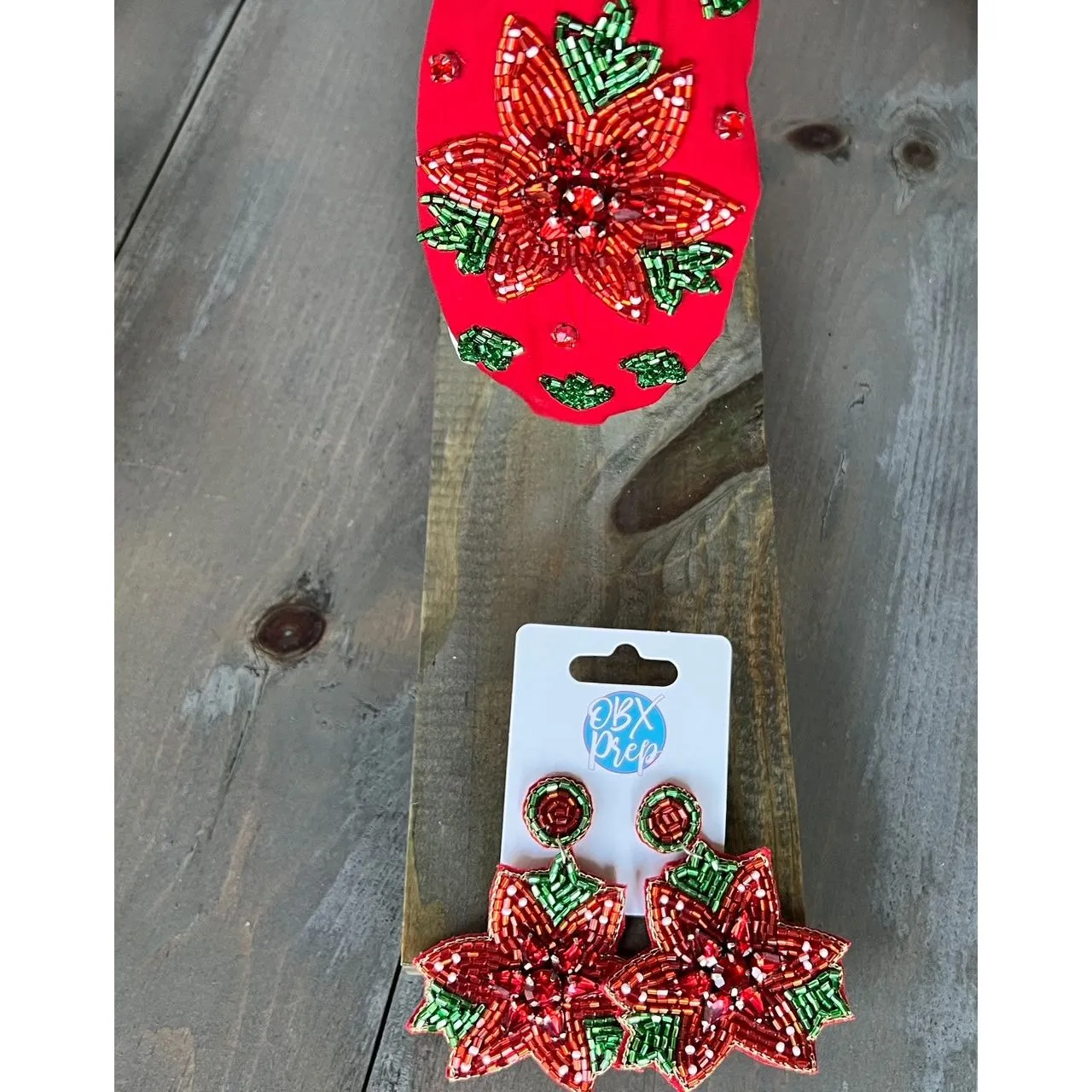 Christmas Glam Poinsettia Beaded Headband - OBX Prep Exclusive.