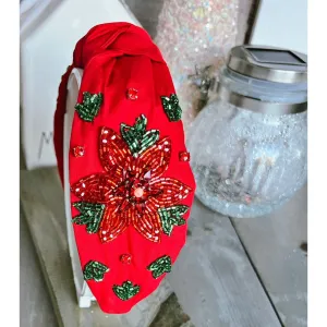 Christmas Glam Poinsettia Beaded Headband - OBX Prep Exclusive.