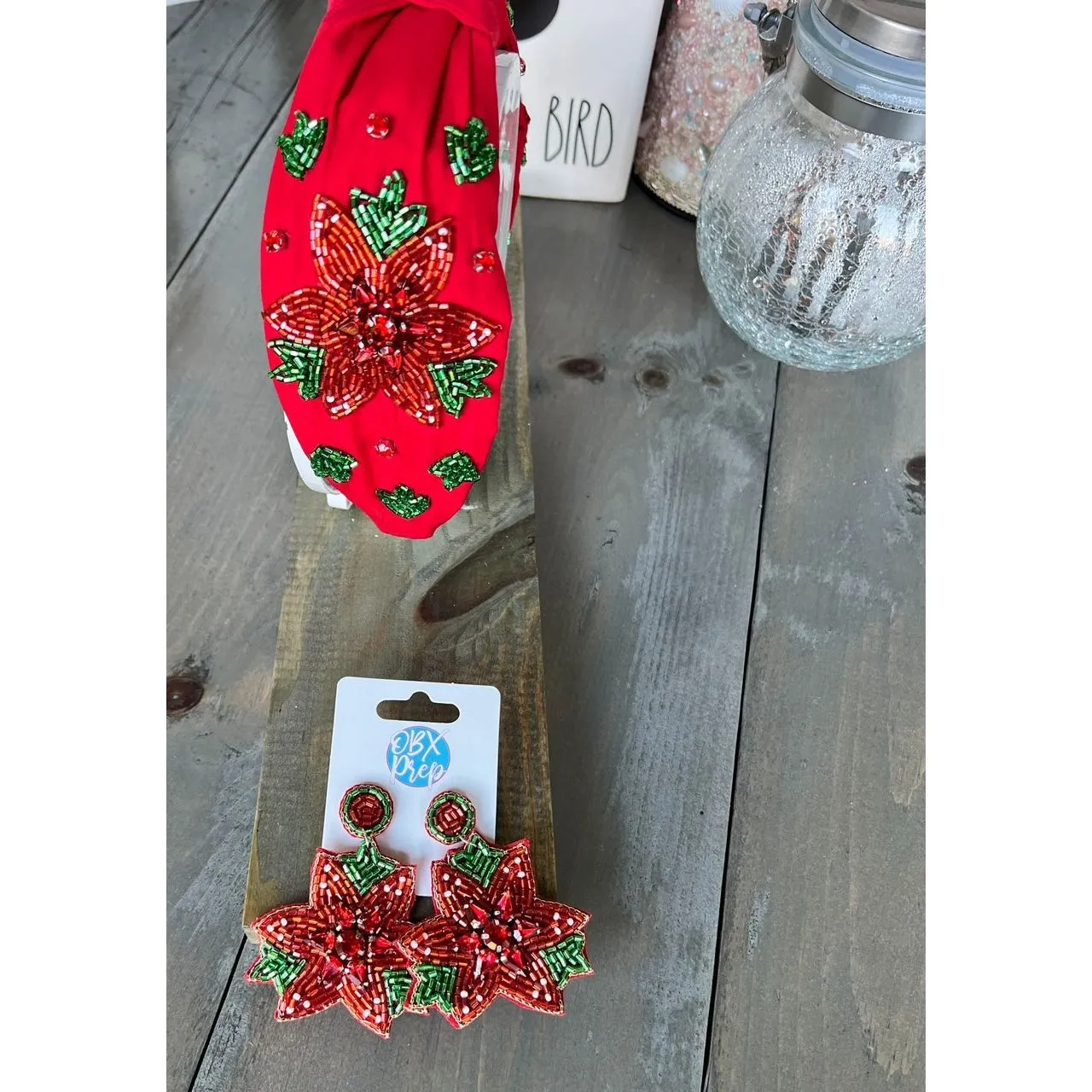 Christmas Glam Poinsettia Beaded Headband - OBX Prep Exclusive.