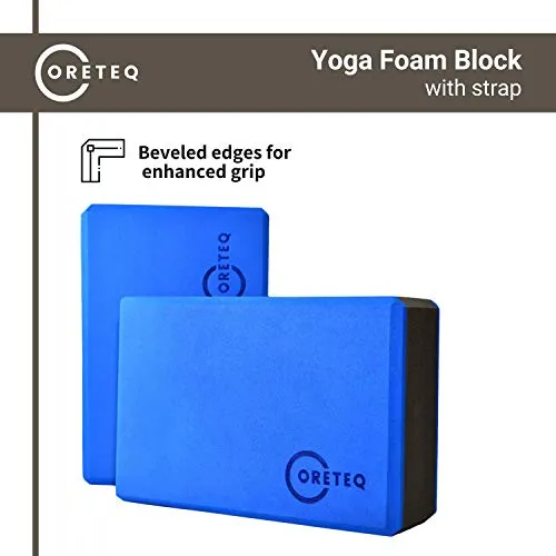 Coreteq High Stability EVA Foam Yoga Block Brick Set of 2 with Yoga Belt Starter Kit (Pink-Grey-Pink)