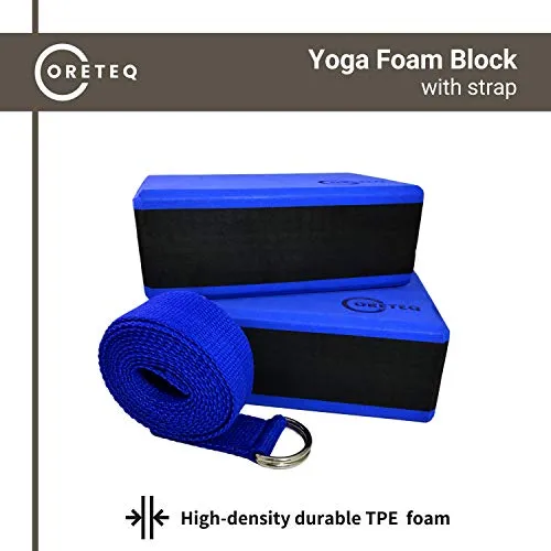 Coreteq High Stability EVA Foam Yoga Block Brick Set of 2 with Yoga Belt Starter Kit (Pink-Grey-Pink)