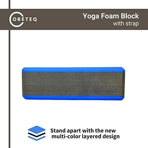 Coreteq High Stability EVA Foam Yoga Block Brick Set of 2 with Yoga Belt Starter Kit (Pink-Grey-Pink)