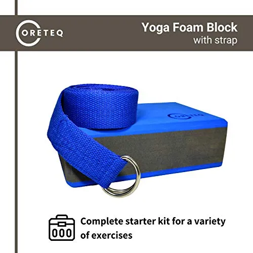 Coreteq High Stability EVA Foam Yoga Block Brick Set of 2 with Yoga Belt Starter Kit (Pink-Grey-Pink)