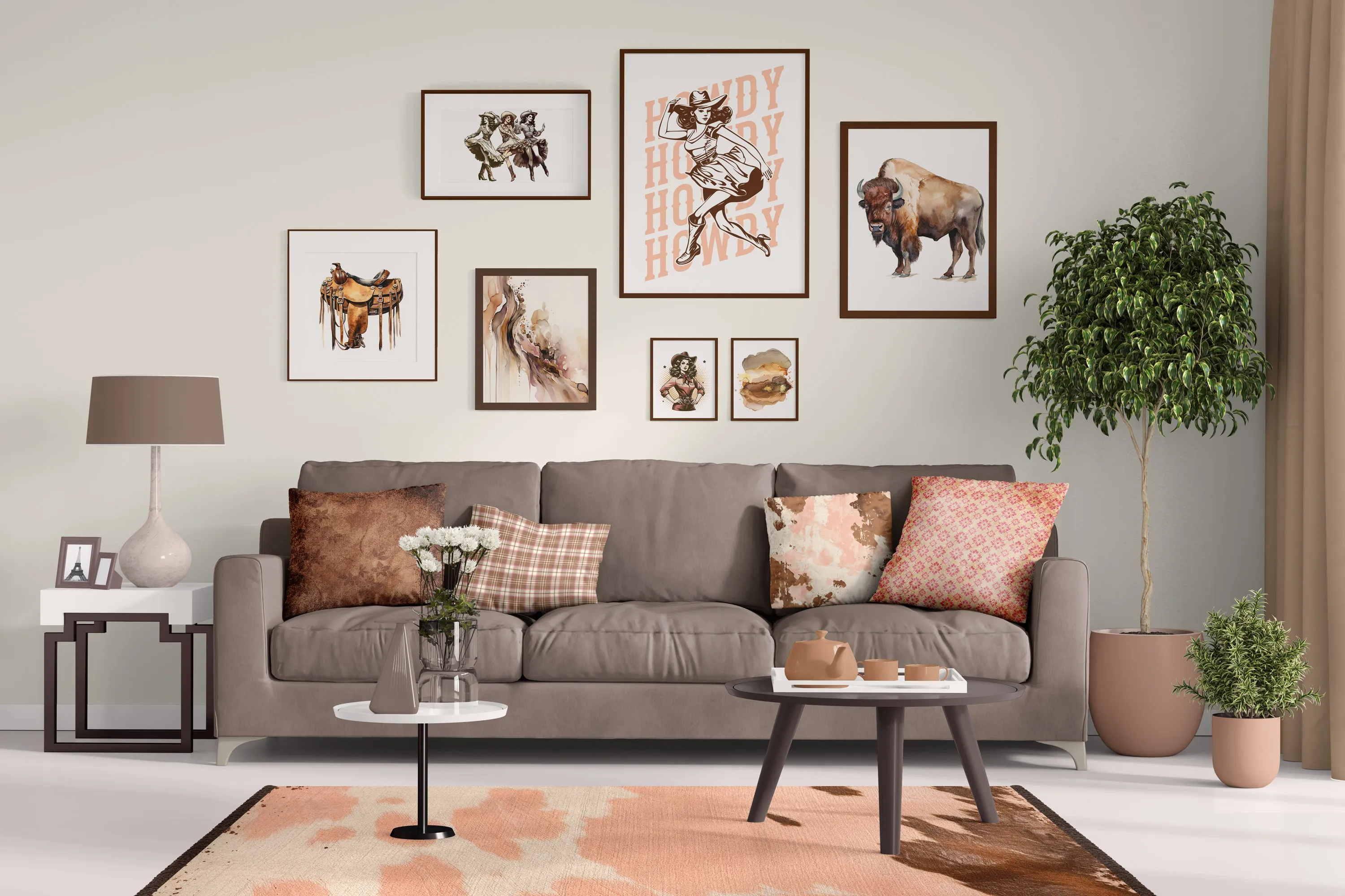 Cowgirl Aesthetic Art Print, Muted Abstract Wall Art in Pink Brown Gold, Trendy Home Decor Gift for Western Style Enthusiasts | Wild West Chic Collection