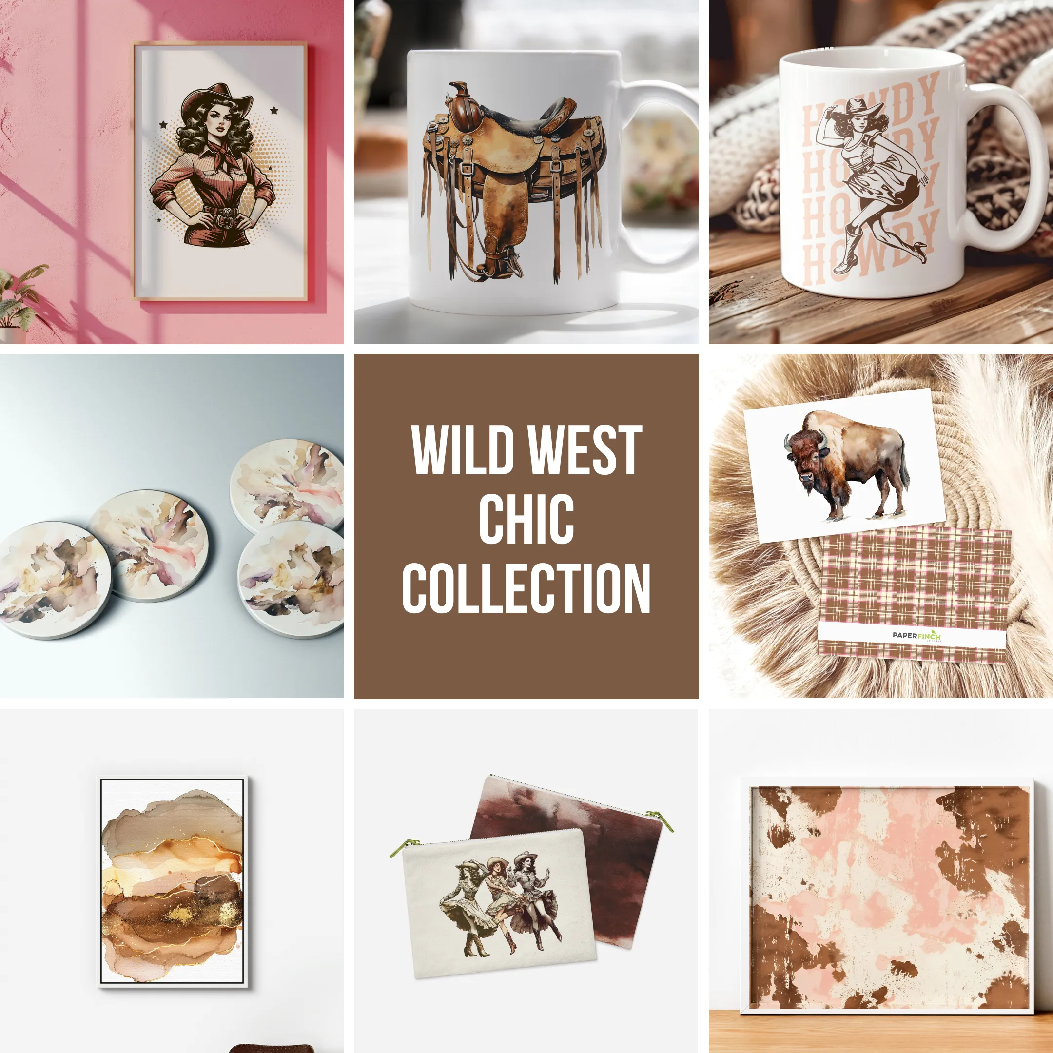 Cowgirl Aesthetic Art Print, Muted Abstract Wall Art in Pink Brown Gold, Trendy Home Decor Gift for Western Style Enthusiasts | Wild West Chic Collection
