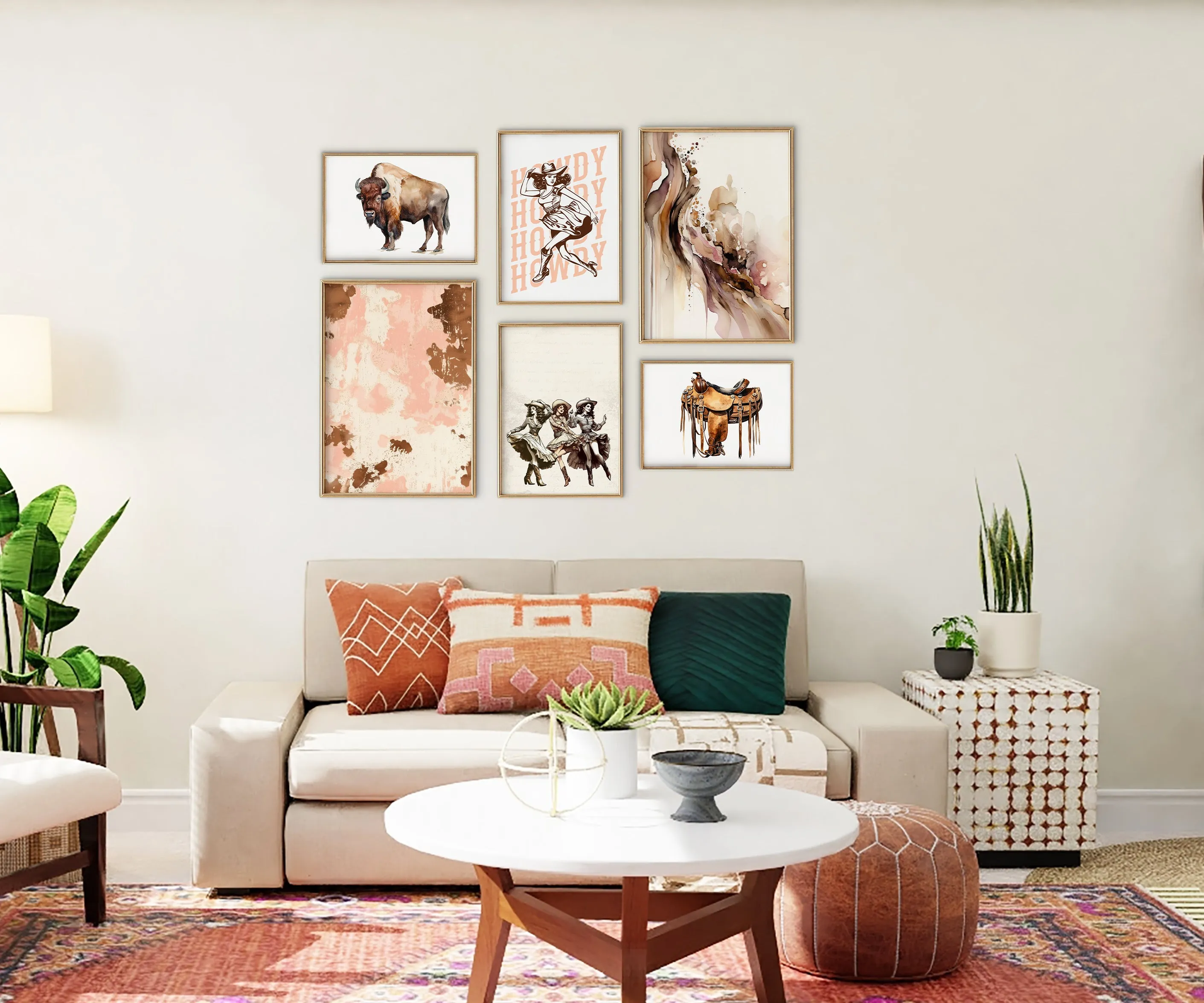 Cowgirl Aesthetic Art Print, Muted Abstract Wall Art in Pink Brown Gold, Trendy Home Decor Gift for Western Style Enthusiasts | Wild West Chic Collection