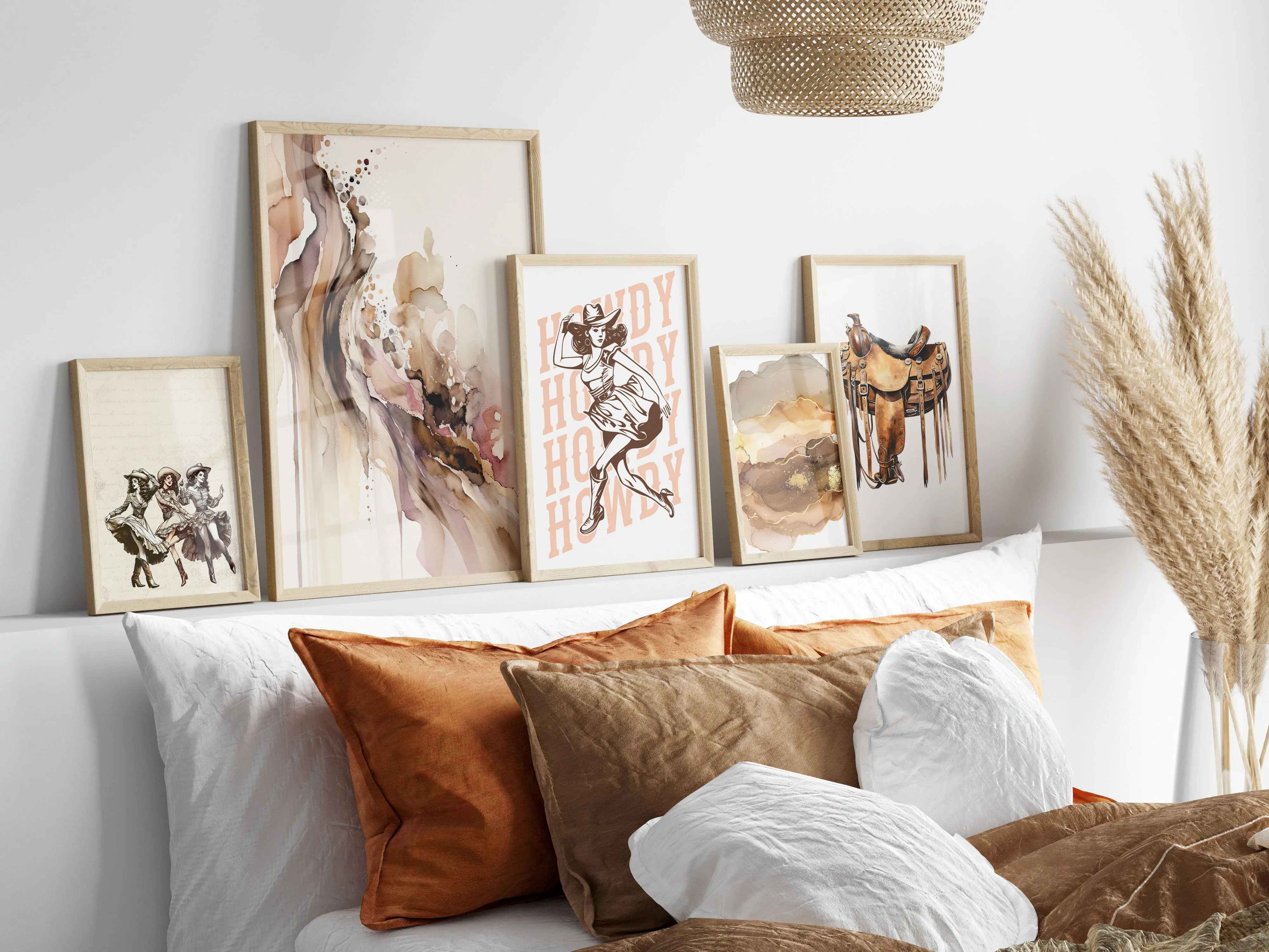 Cowgirl Aesthetic Art Print, Muted Abstract Wall Art in Pink Brown Gold, Trendy Home Decor Gift for Western Style Enthusiasts | Wild West Chic Collection