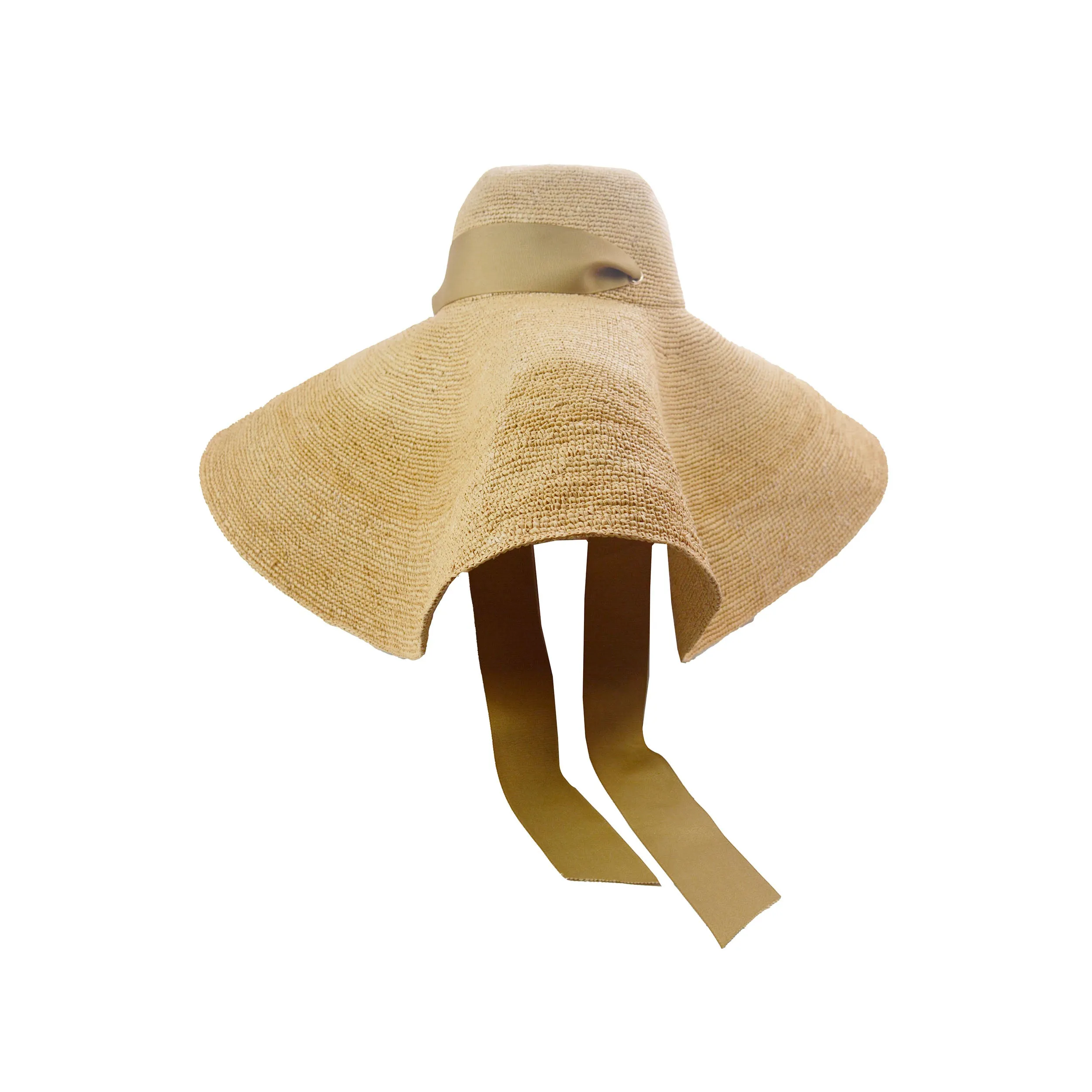 Crochet Extra Long Brim Glamour hat with Grosgrain adjustable ribbon