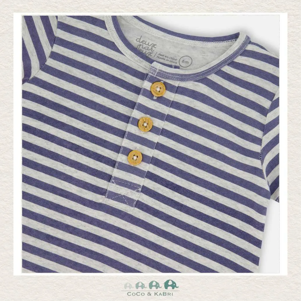 Deux Par Deux Baby Boy Jersey Romper - Printed Blue Stripes