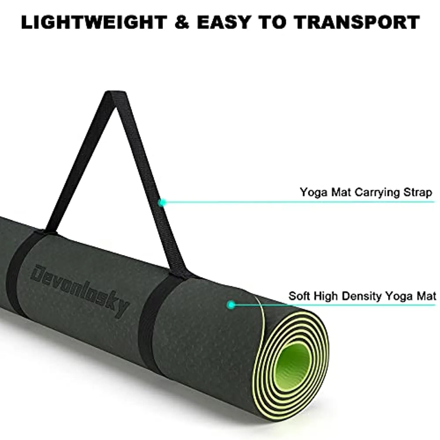 Devonlosky Yoga Mat, Non-slip Eco Friendly Exercise Yoga Mat for Men and Women, 1/4-Inch Thick High Density Pro Mat with Carrying Strap for Yoga Pilates and Fitness Exercise