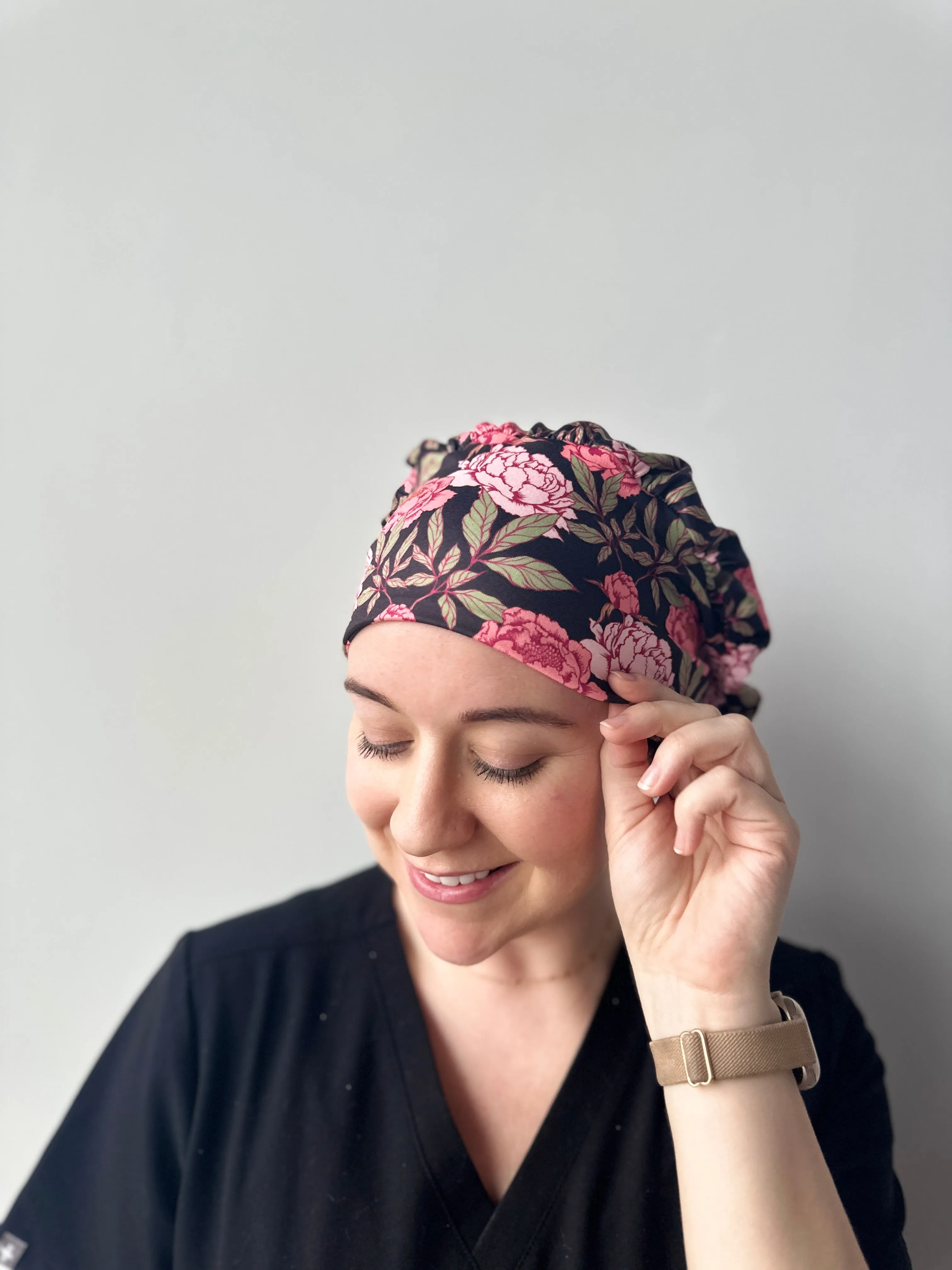DuoStyle Scrub Hat - Pink Peonies
