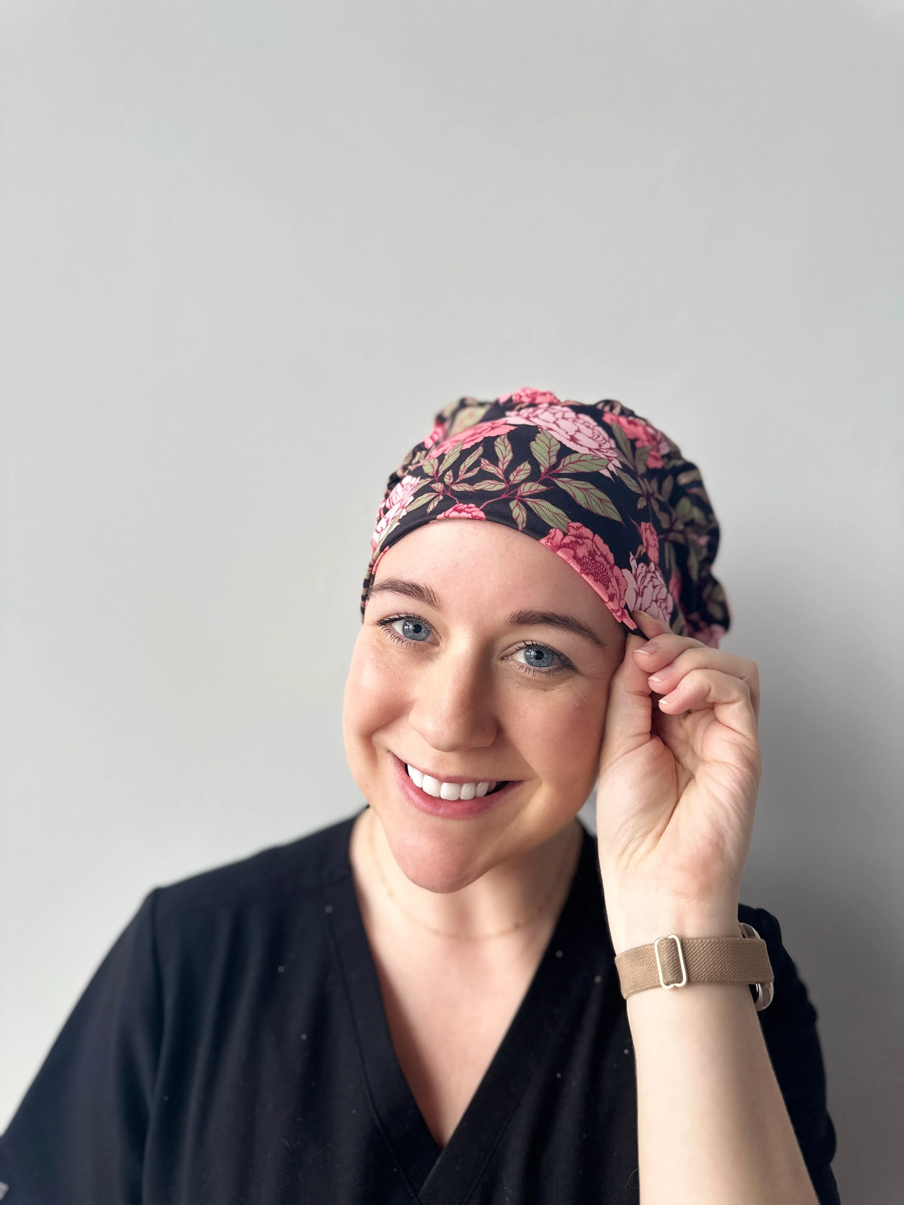 DuoStyle Scrub Hat - Pink Peonies