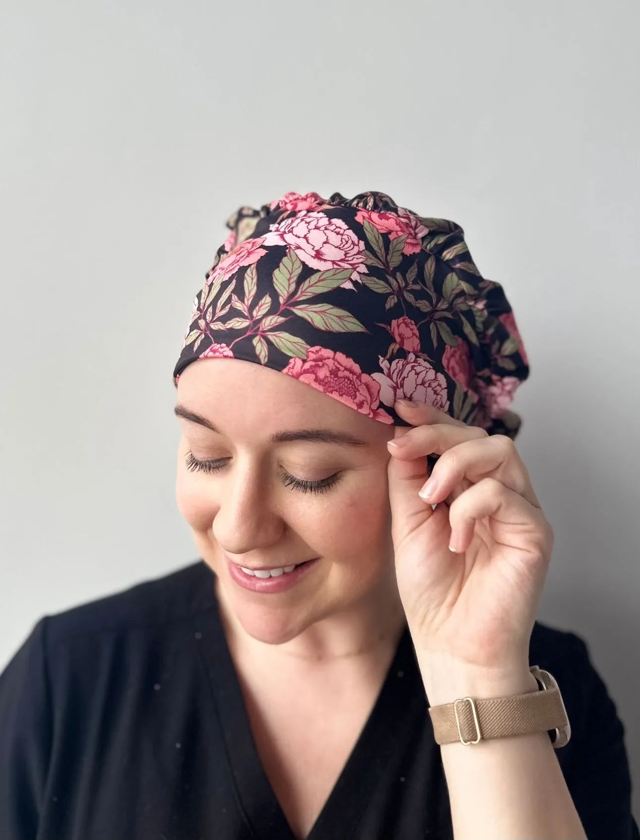 DuoStyle Scrub Hat - Pink Peonies