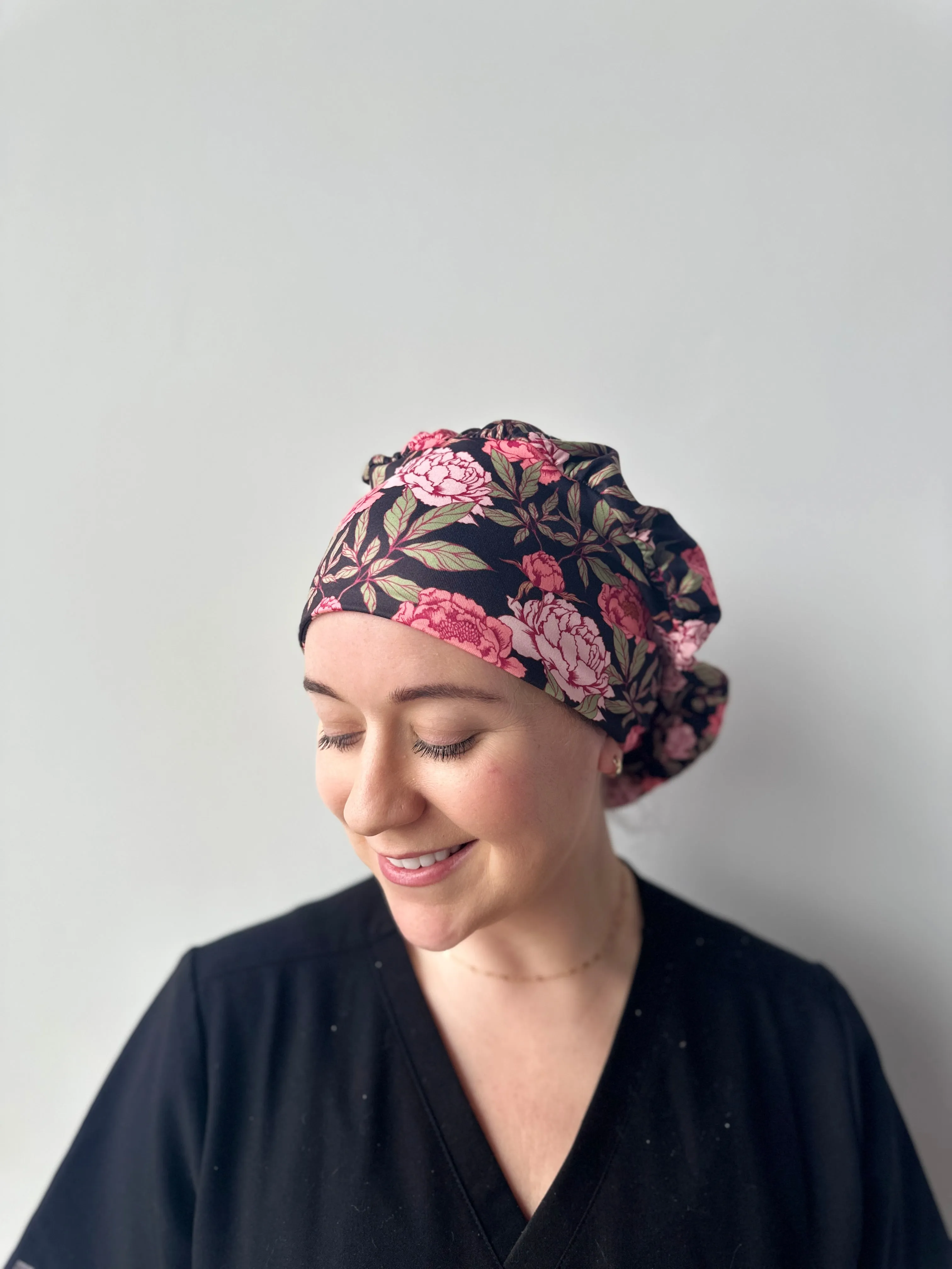 DuoStyle Scrub Hat - Pink Peonies