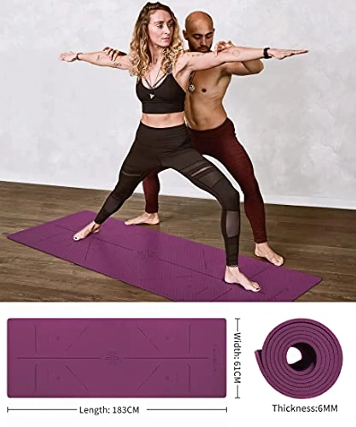 Ewedoos Eco Friendly Yoga Mat with Alignment Lines, TPE Yoga Mat Non Slip Textured Surfaces ¼-Inch Thick High Density Padding To Avoid Sore Knees, Perfect for Yoga, Pilates and Fitness