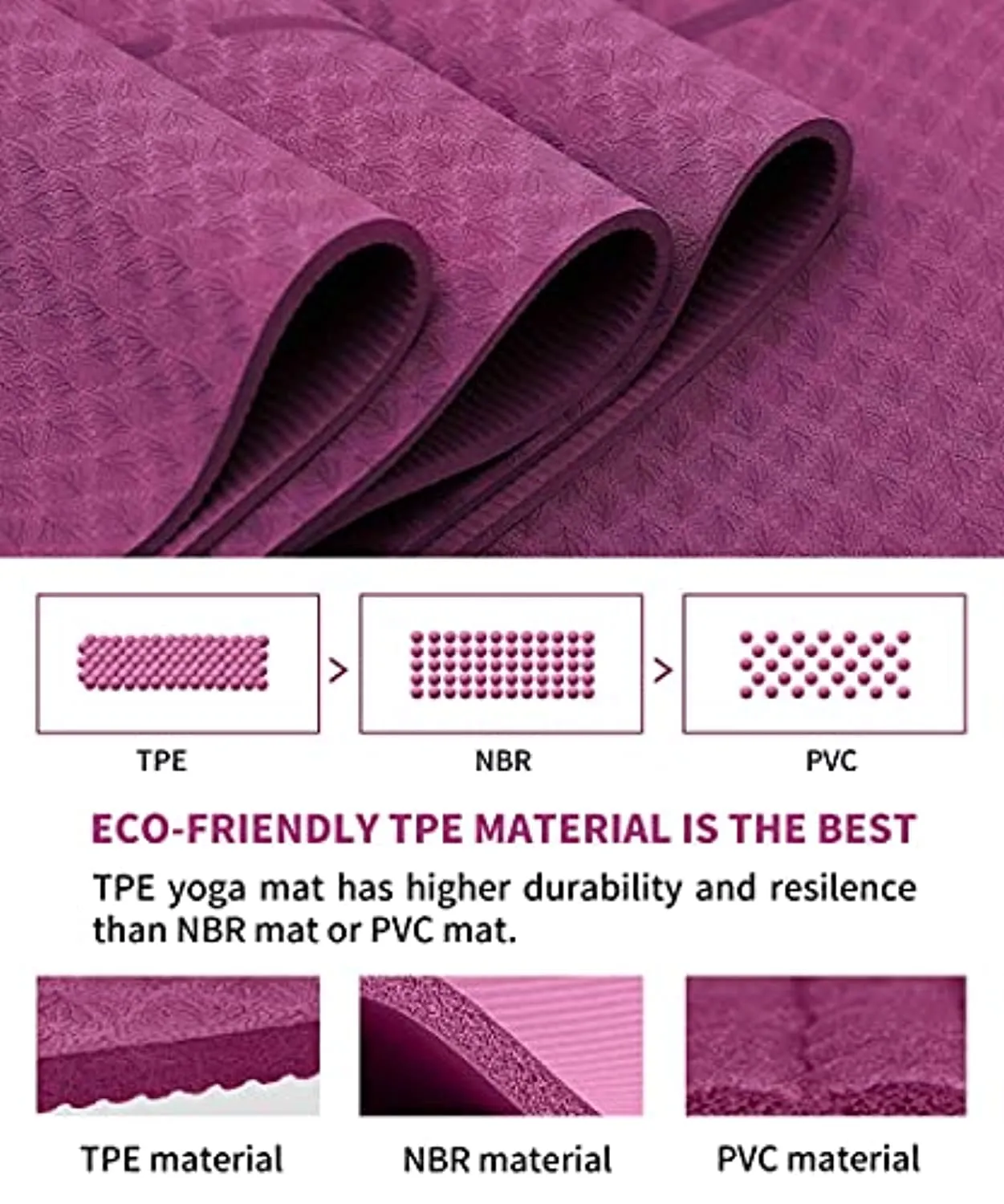 Ewedoos Eco Friendly Yoga Mat with Alignment Lines, TPE Yoga Mat Non Slip Textured Surfaces ¼-Inch Thick High Density Padding To Avoid Sore Knees, Perfect for Yoga, Pilates and Fitness