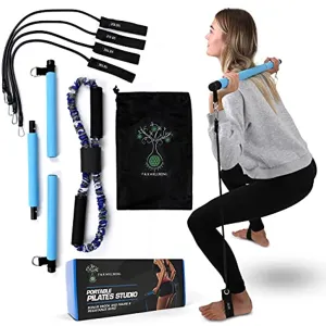 F & R WELLBEING 3-Sections Portable Pilates Bar Kit with Resistance Bands for Body Sculpting