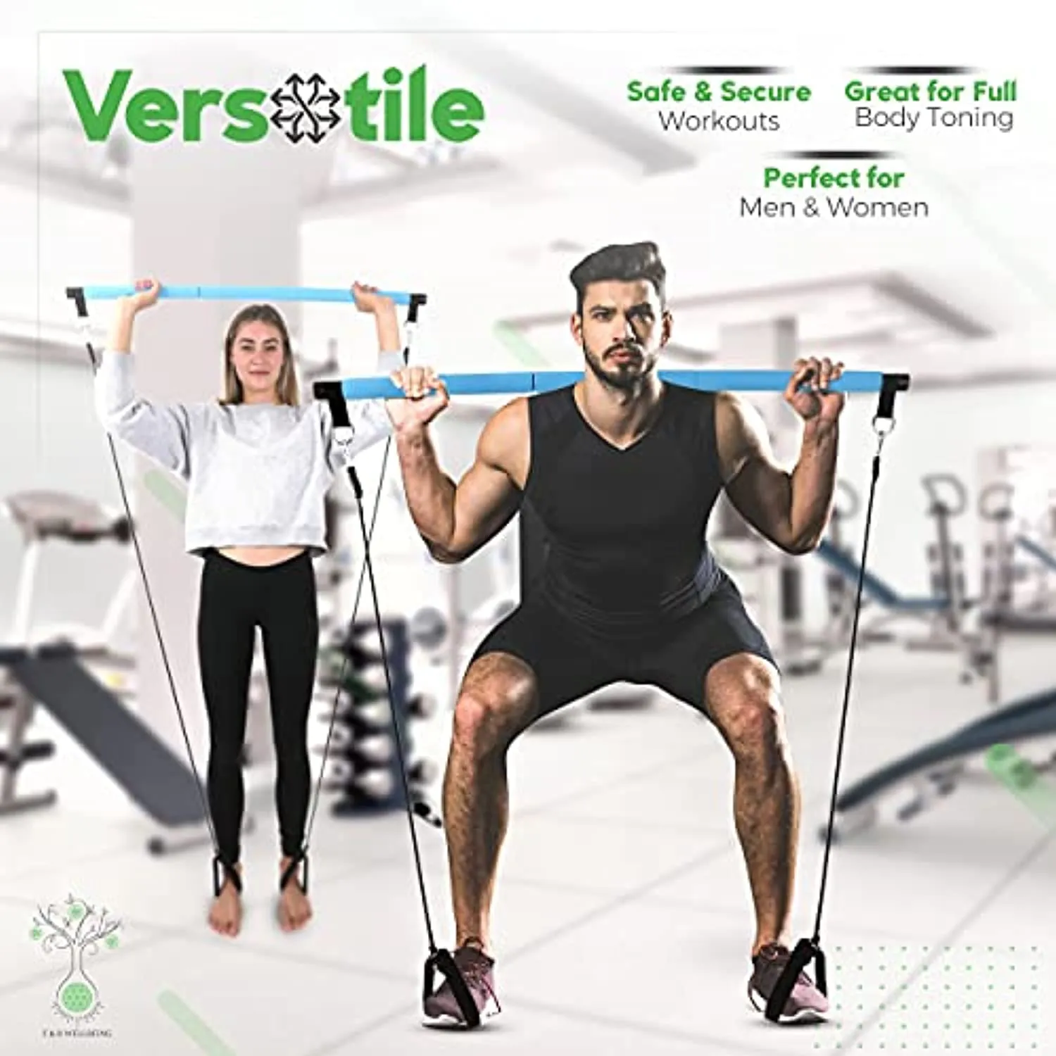F & R WELLBEING 3-Sections Portable Pilates Bar Kit with Resistance Bands for Body Sculpting