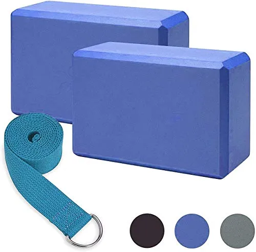 Fitness Guru Yoga Block and 1 Belt- High Density Yoga, Pilates Set of 2 Multicolour