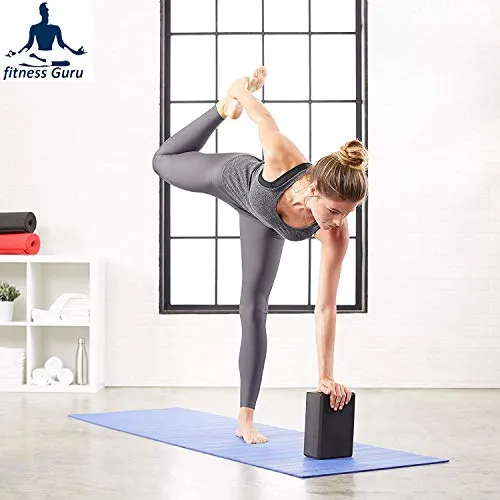 Fitness Guru Yoga Block and 1 Belt- High Density Yoga, Pilates Set of 2 Multicolour