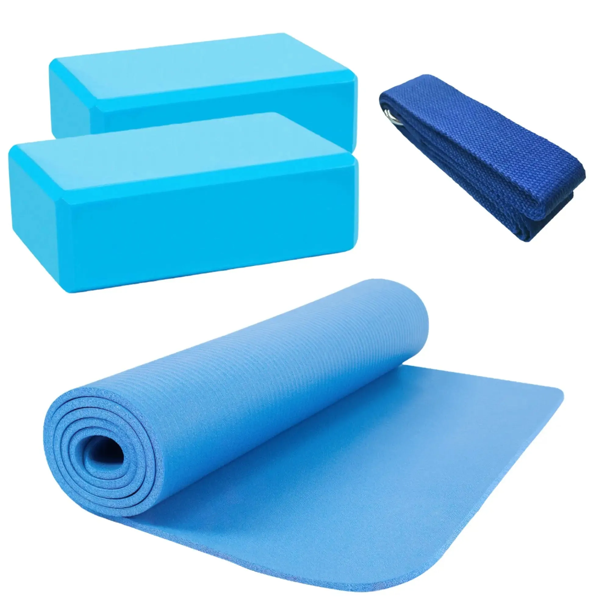 Fitness- und Yoga-Set (1x Matte, 2x Block, 1x Strap)