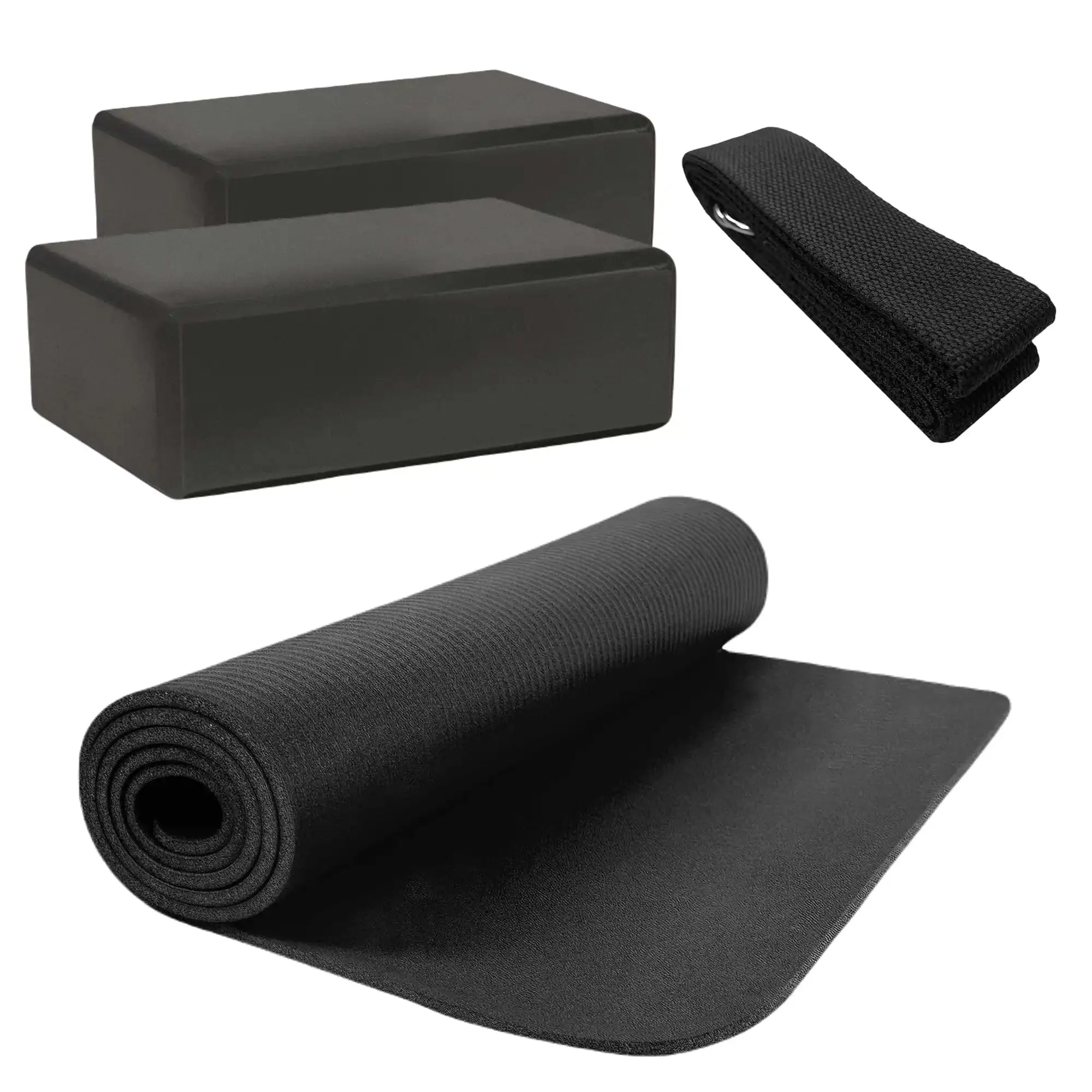 Fitness- und Yoga-Set (1x Matte, 2x Block, 1x Strap)