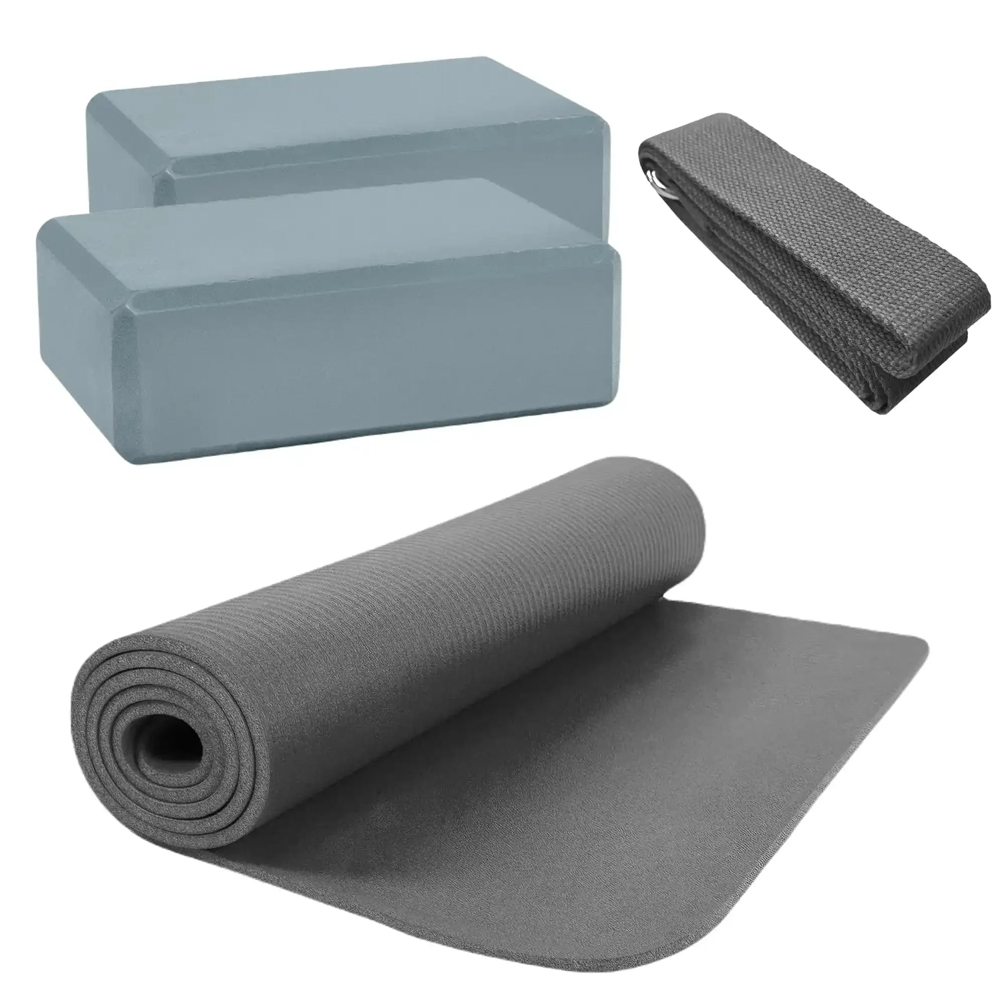 Fitness- und Yoga-Set (1x Matte, 2x Block, 1x Strap)