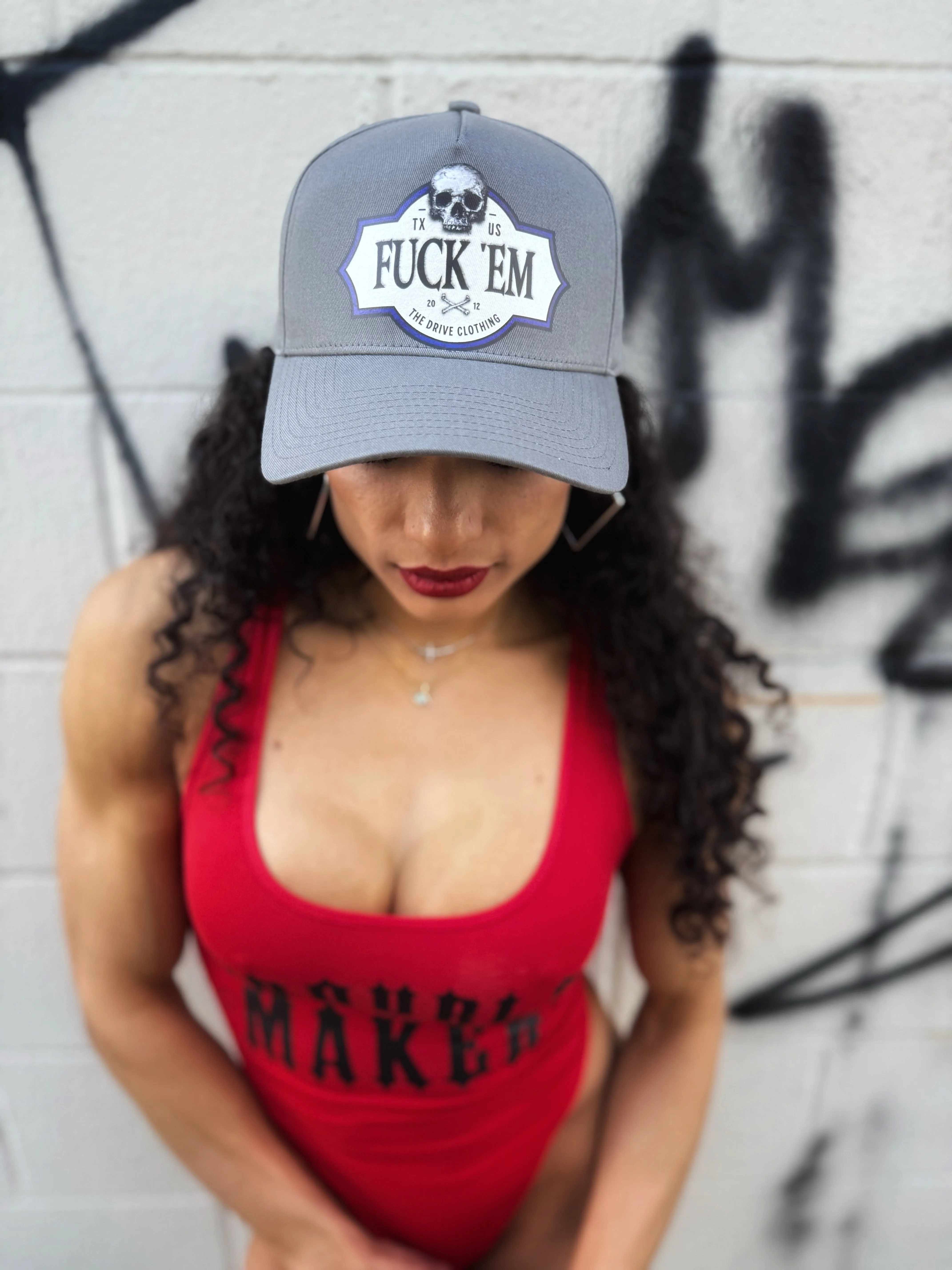 FUCK 'EM SKULL RETRO GREY HAT