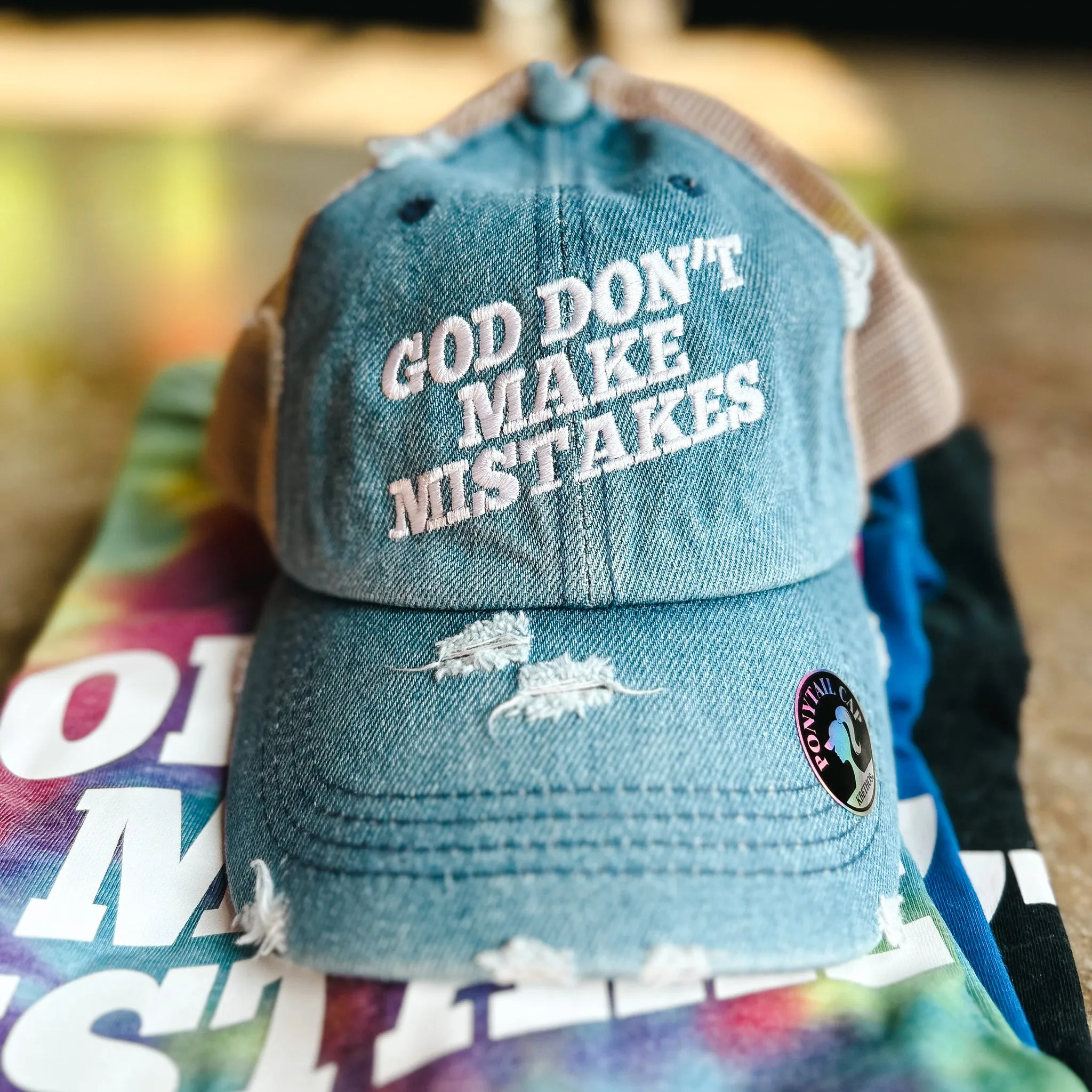 God Don't Make Mistakes Distressed Hat (Mesh-Back Ponytail)