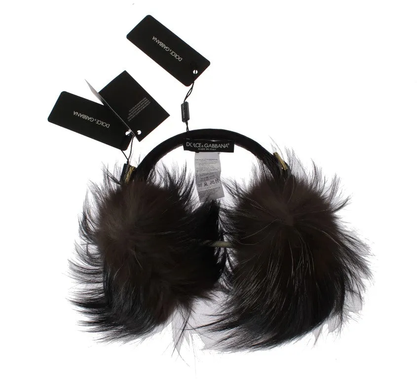 Gray Fox Fur Green Snakeskin Ear Muffs