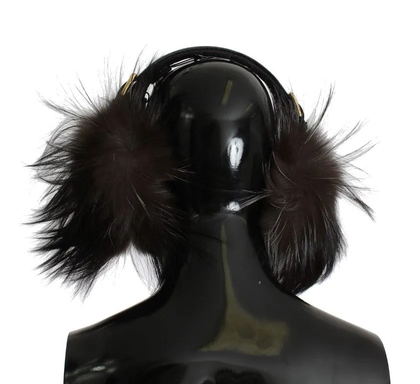 Gray Fox Fur Green Snakeskin Ear Muffs