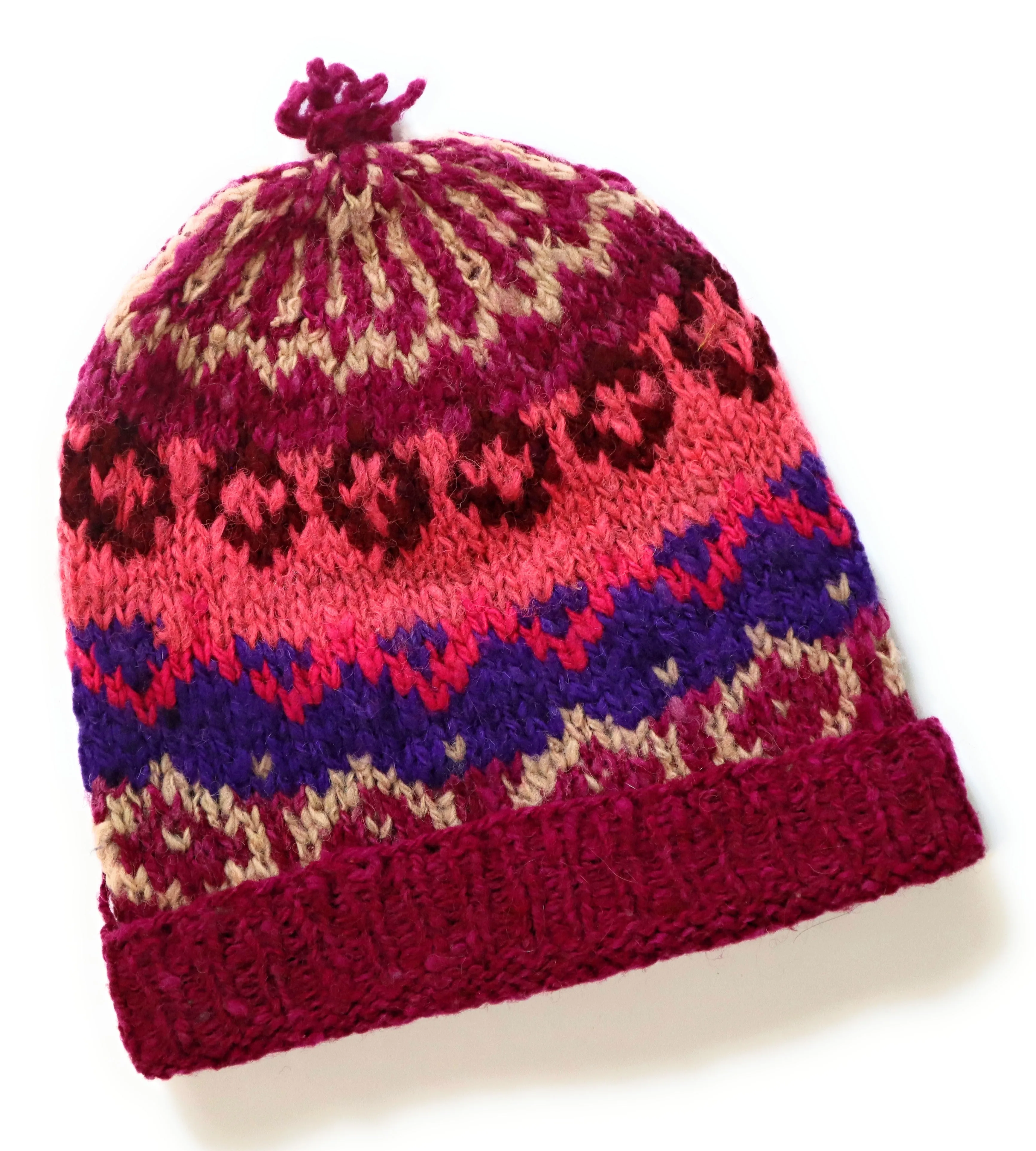 Hand-Knotted Chullo Hat Multicolor Alpaca Wool Blend. Inca Design. Rustic Bennie Unisex. Thick Wool Weave.
