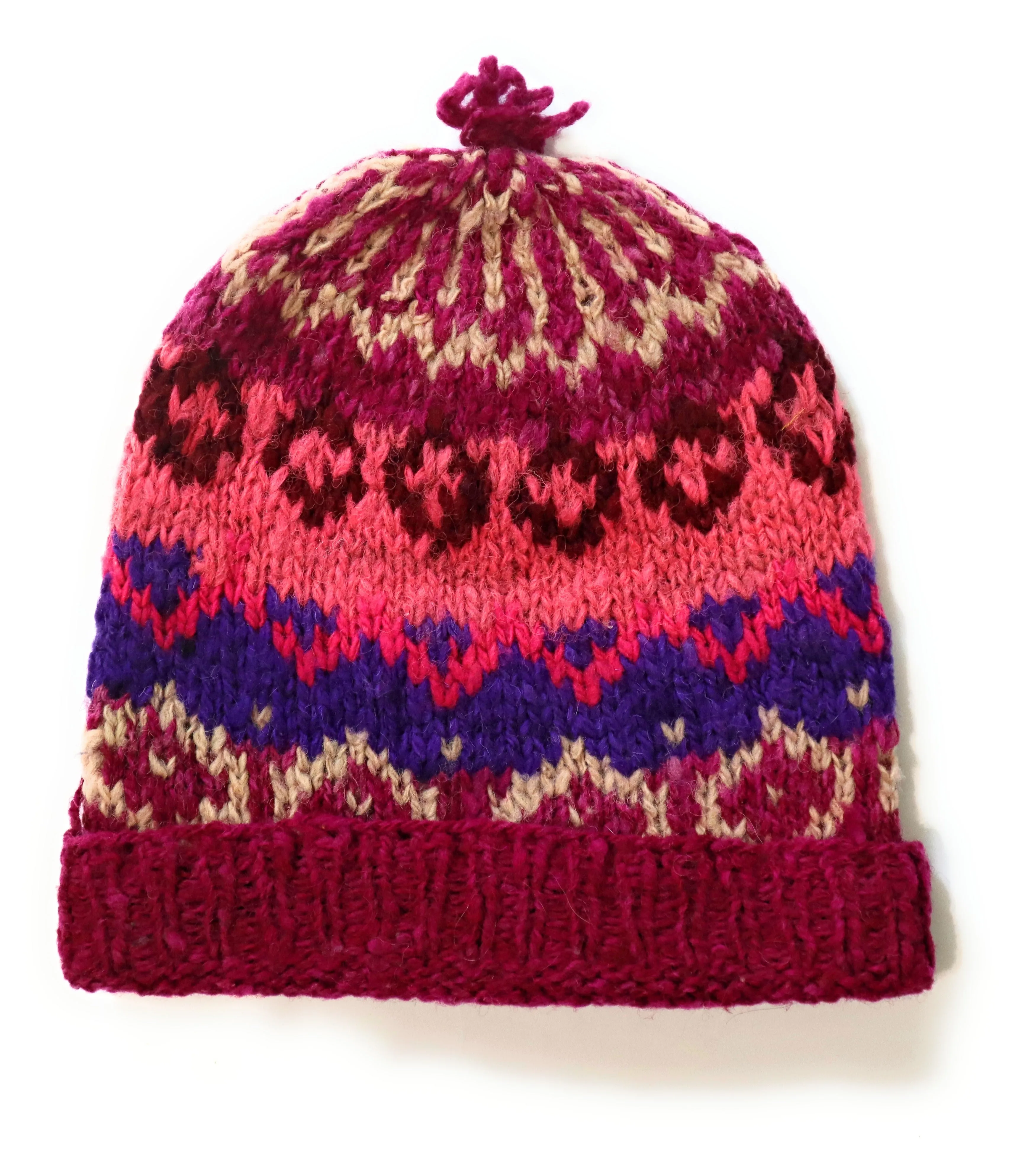 Hand-Knotted Chullo Hat Multicolor Alpaca Wool Blend. Inca Design. Rustic Bennie Unisex. Thick Wool Weave.
