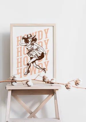 Howdy Art Print - Vintage-Inspired Cowgirl Wall Art with Playful 'Howdy' - Wild West Chic Collection - Great Gift for Texas Lovers | Wild West Chic Collection