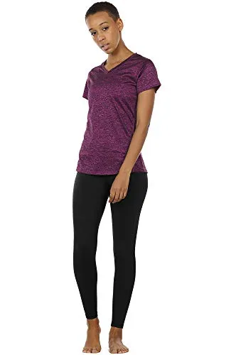 icyzone Workout Shirts Yoga Tops Activewear V-Neck T-Shirts for Women Running Fitness Sports Short Sleeve Tees (S, Charcoal/Red Bud/Pink)