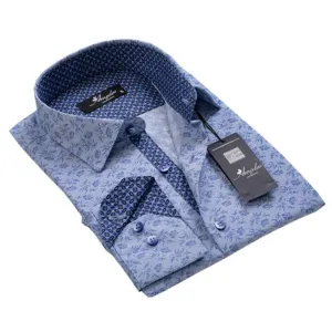 Light Blue Grey Floral Mens Slim Fit Designer Dress Shirt - tailored Cotton Shirts for Work and