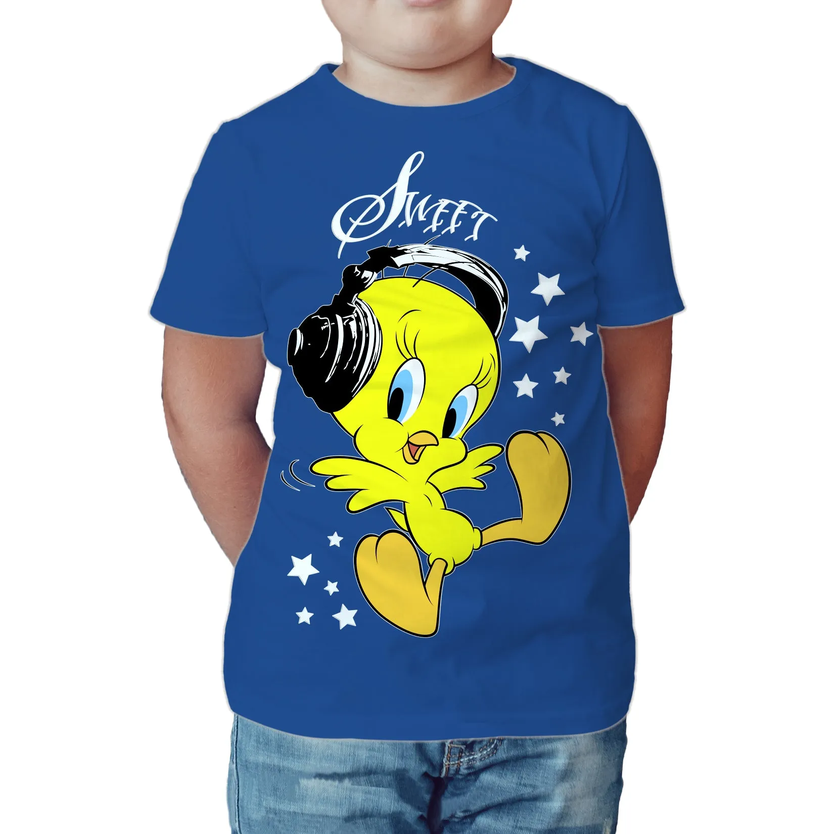 Looney Tunes Tweety Headphones Official Kid's T-Shirt