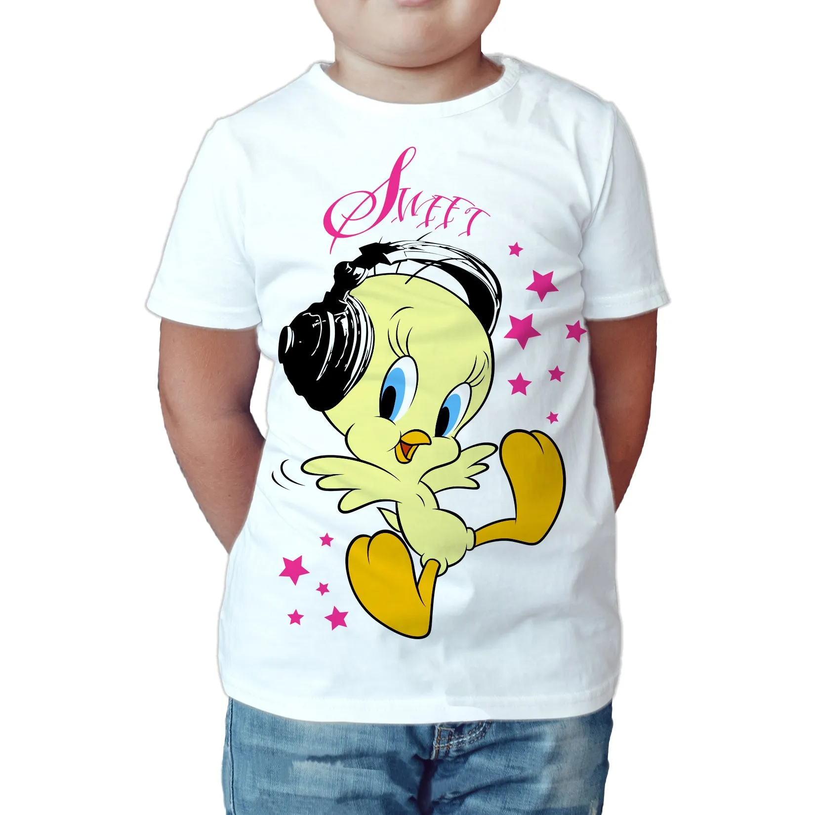 Looney Tunes Tweety Headphones Official Kid's T-Shirt