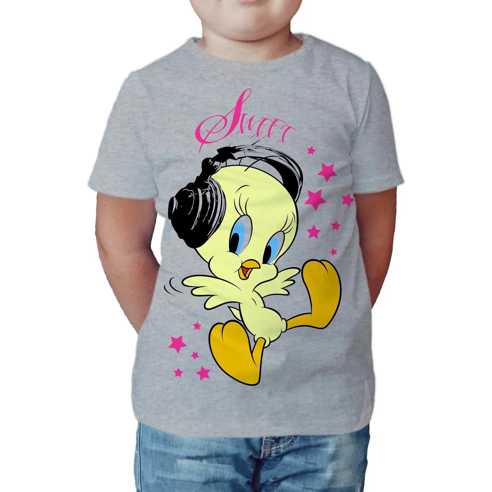 Looney Tunes Tweety Headphones Official Kid's T-Shirt