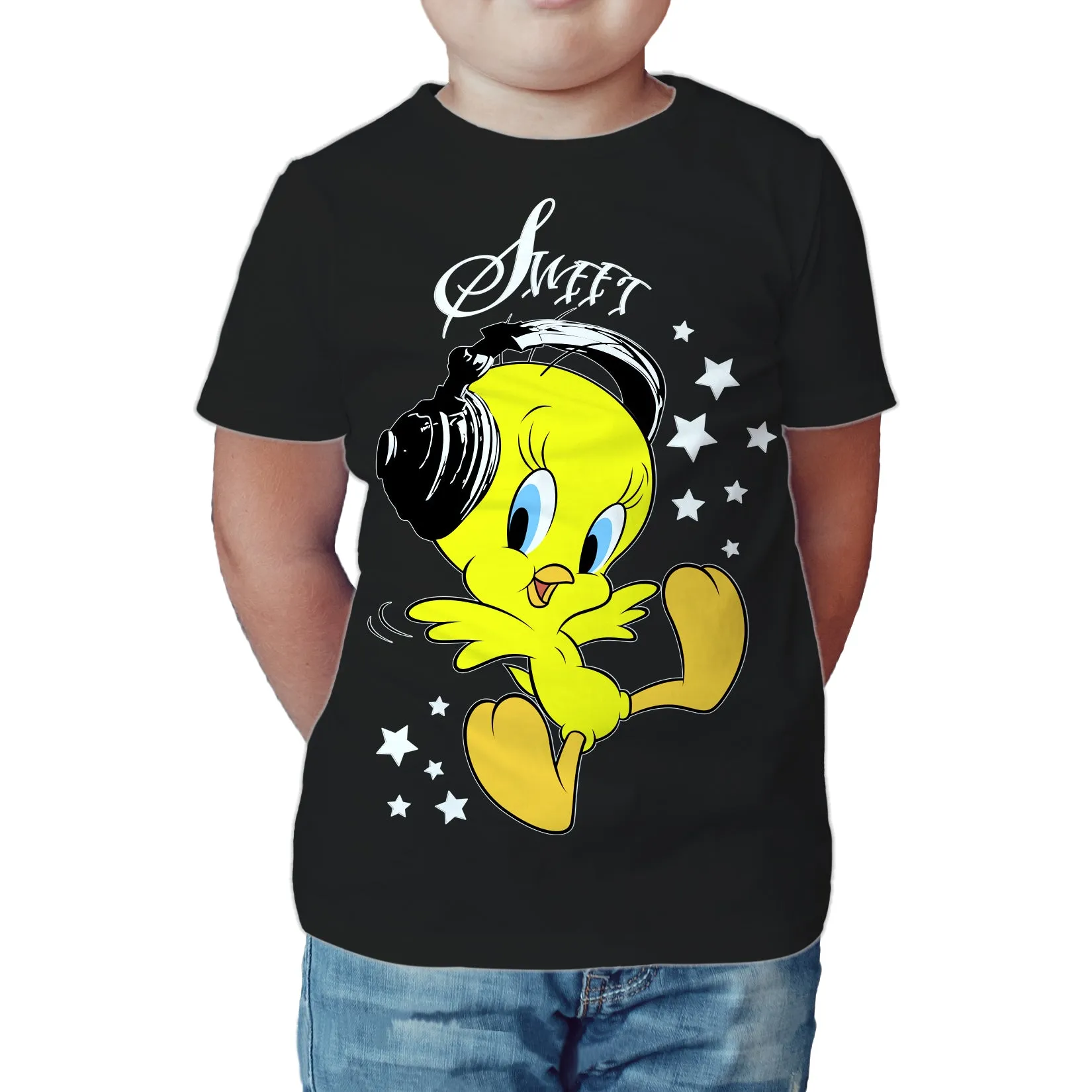Looney Tunes Tweety Headphones Official Kid's T-Shirt