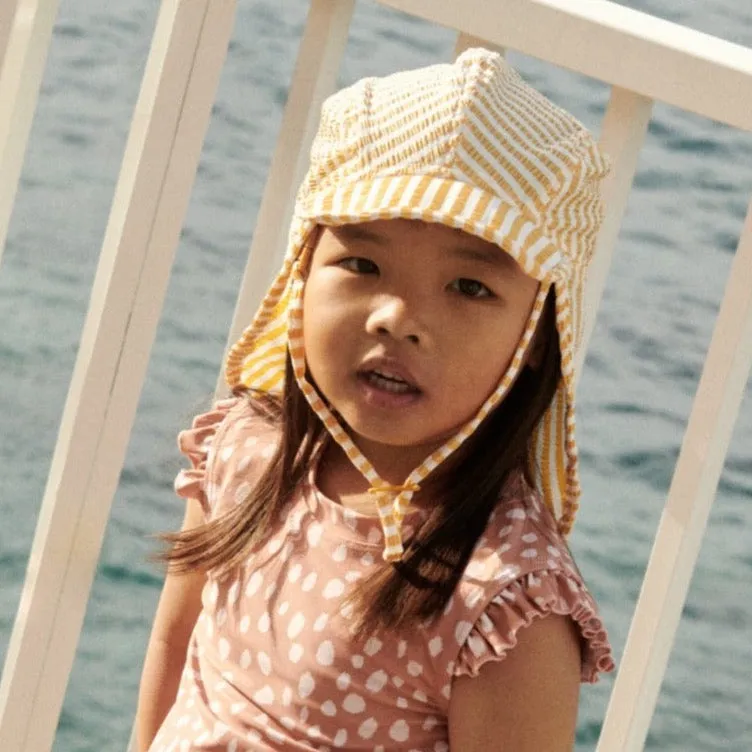 Lusio Seersucker Pinstripe Sun and Neck Hat (Yellow Mellow)