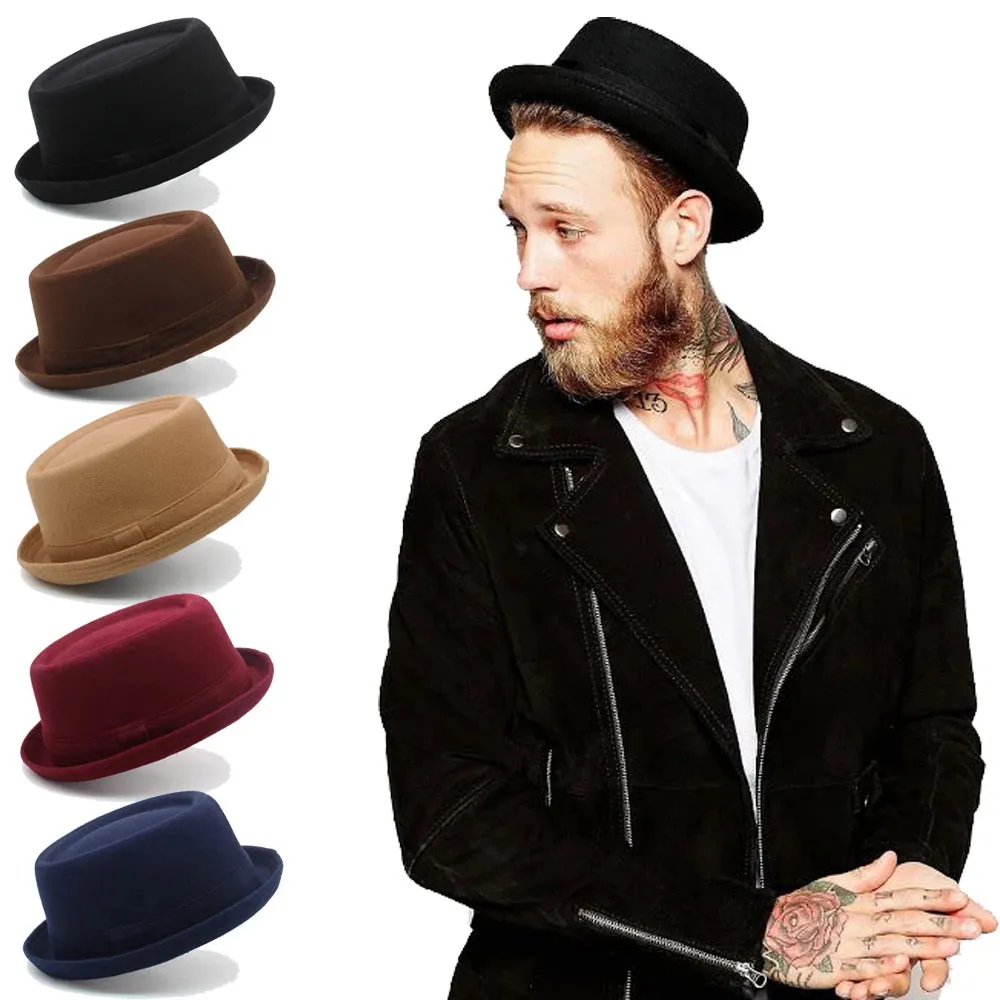 Men Women Woolen Wool Blend Pork Pie Hats Fedora Trilby Sunhat Street